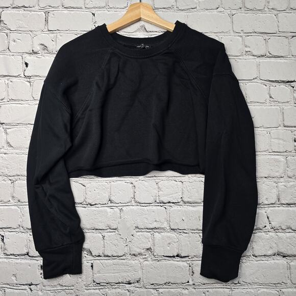 naked wardrobe Tops - NakedWardrobe Cotton Blend Raw Hem Cropped Crew Neck Black Sweatshirt Size Med